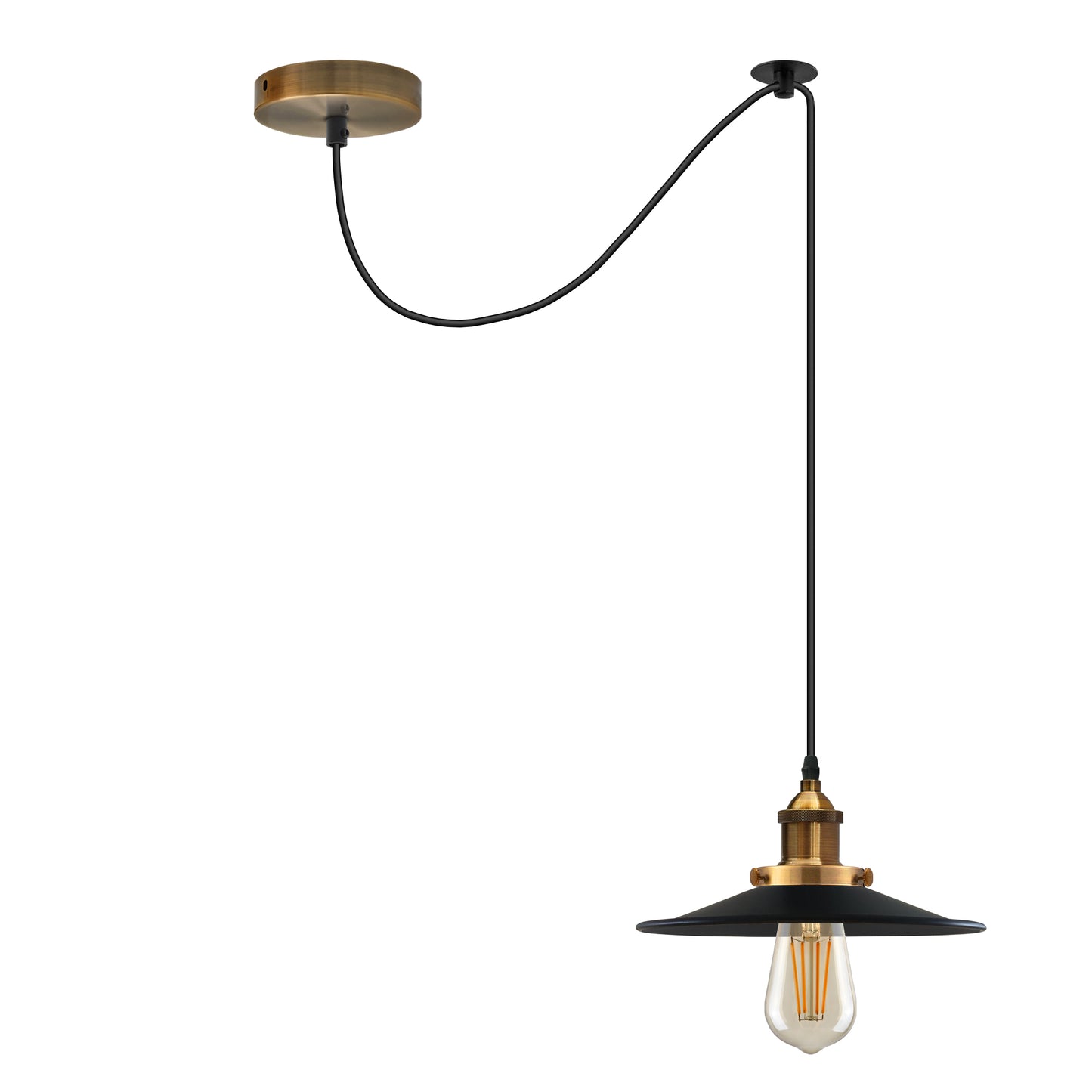 E27 Metal Flat Shade with 2M Adjustable PVC Cable
