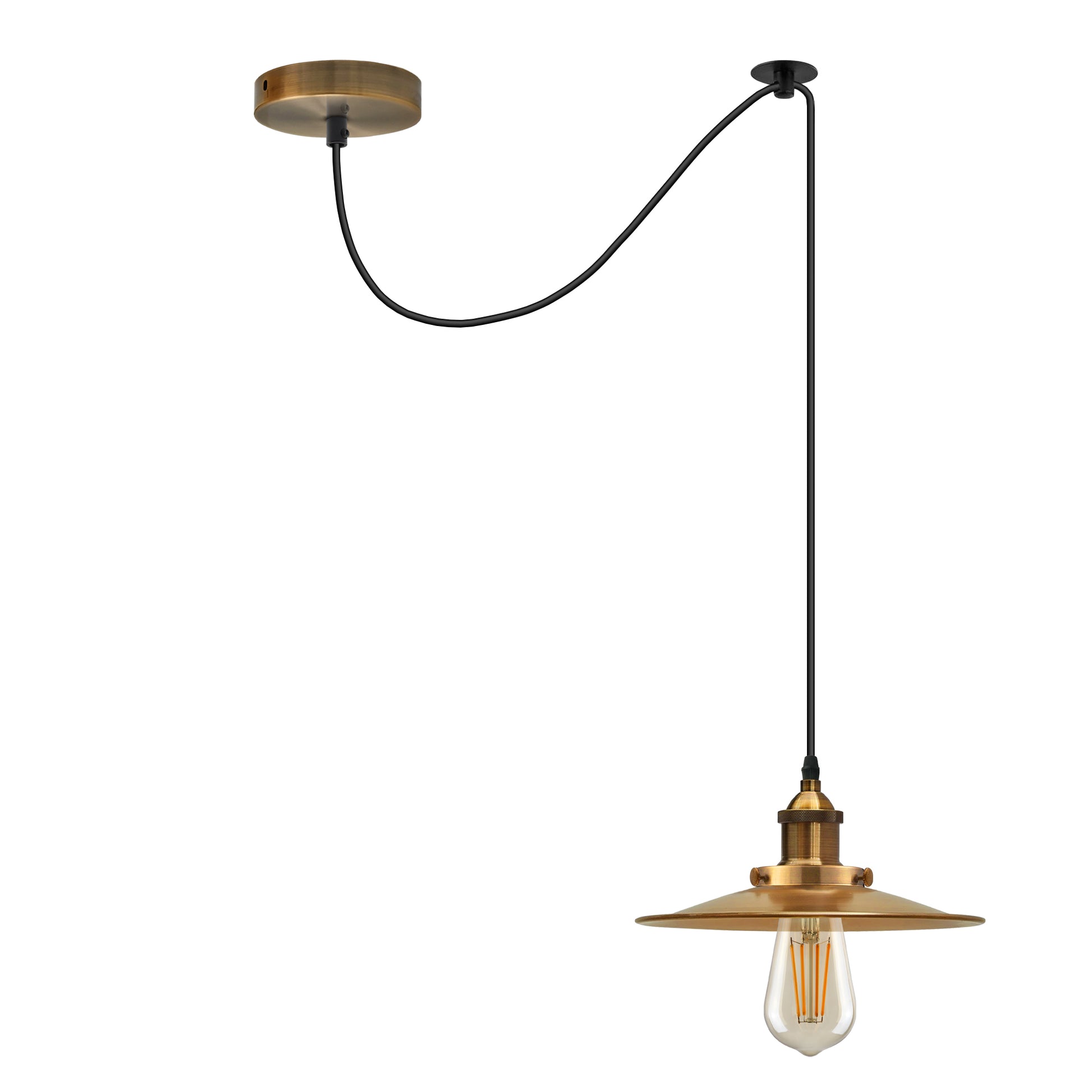 E27 Metal Flat Shade with 2M Adjustable PVC Cable