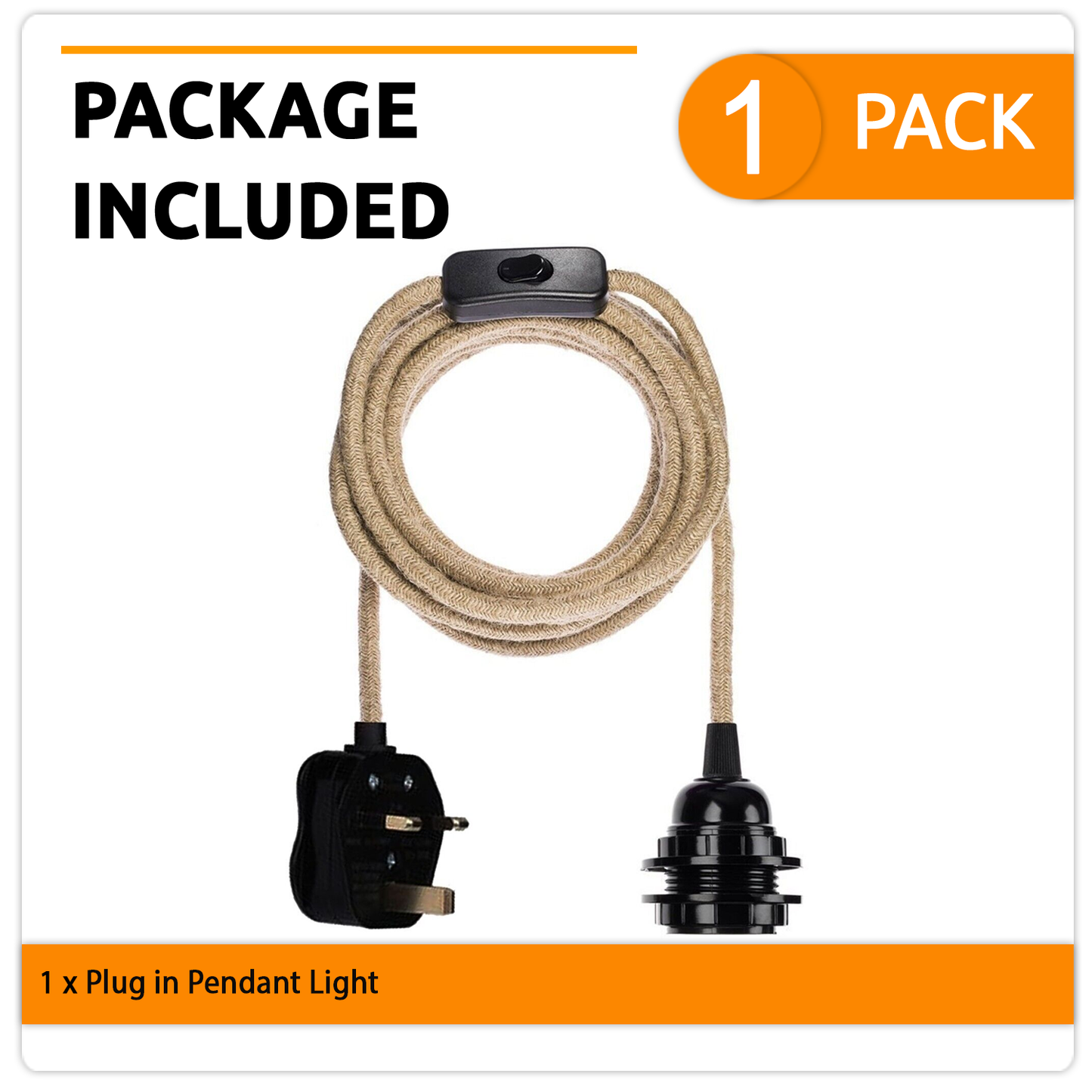 E26 2m Fabric Cable Plug in Pendant Lamp Light Set Fitting Vintage Bulb Holder Socket~1606
