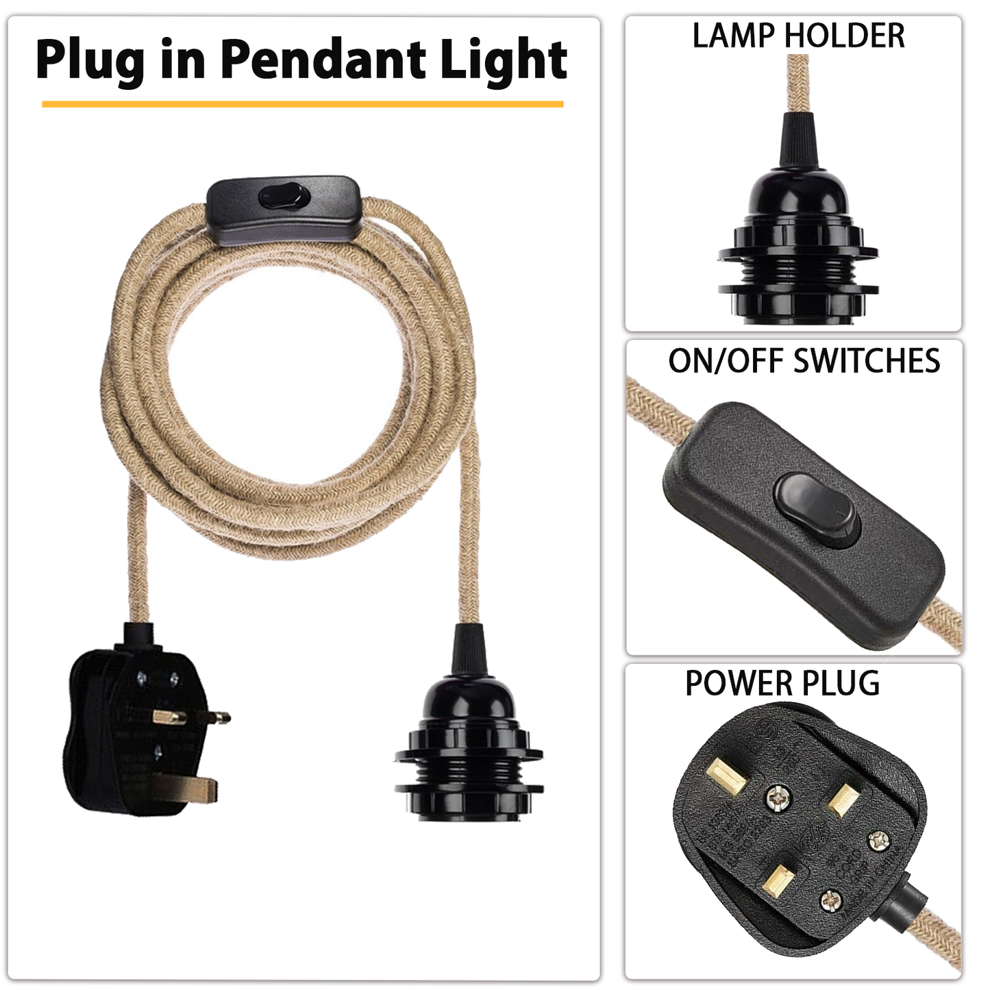 E26 2m Fabric Cable Plug in Pendant Lamp Light Set Fitting Vintage Bulb Holder Socket~1606