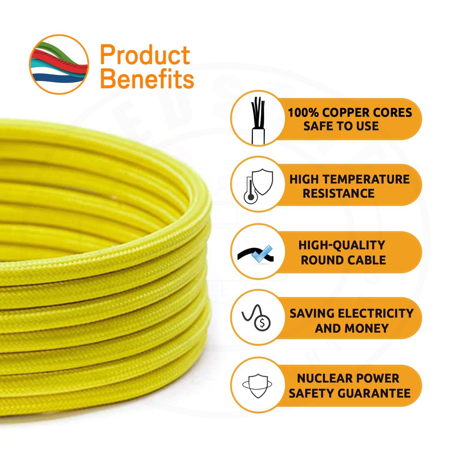 2-Core Electrical Round Cable with Brown Color fabric finish