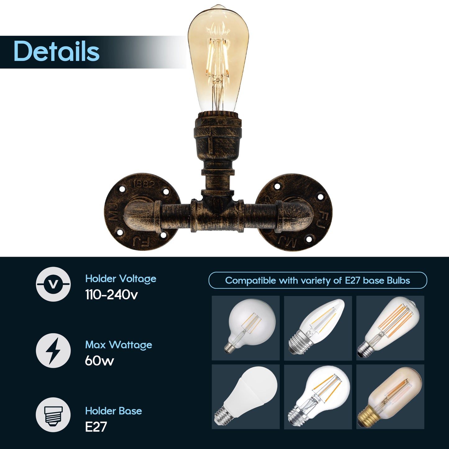 Vintage steampunk Water pipe wall sconce Lamp