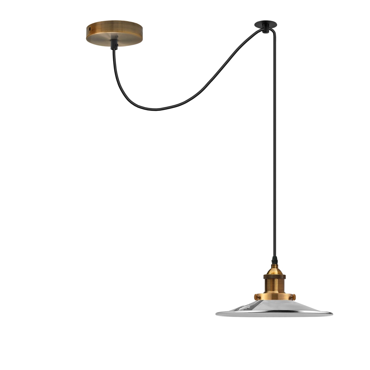 E27 Metal Flat Shade with 2M Adjustable PVC Cable Pendant Light