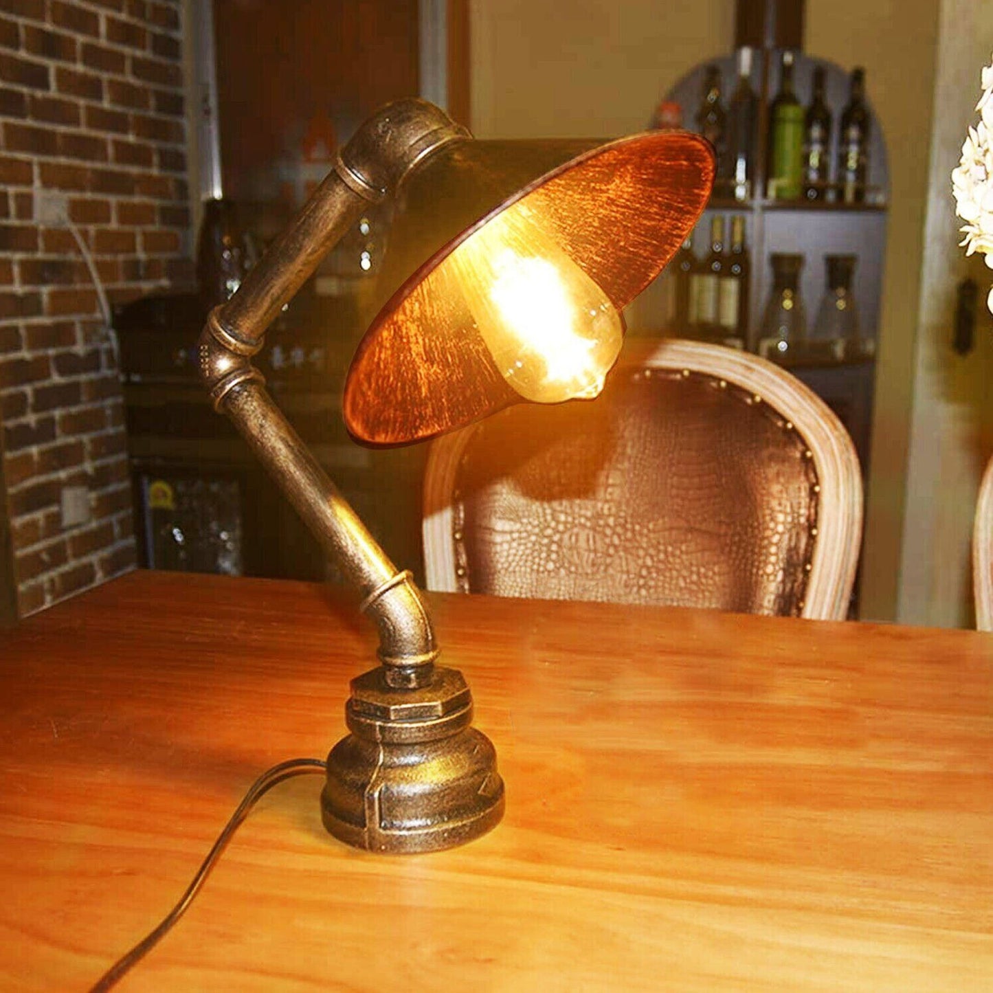 Industrial Water Pipe Steampunk Plug in Table Lamp - 1602