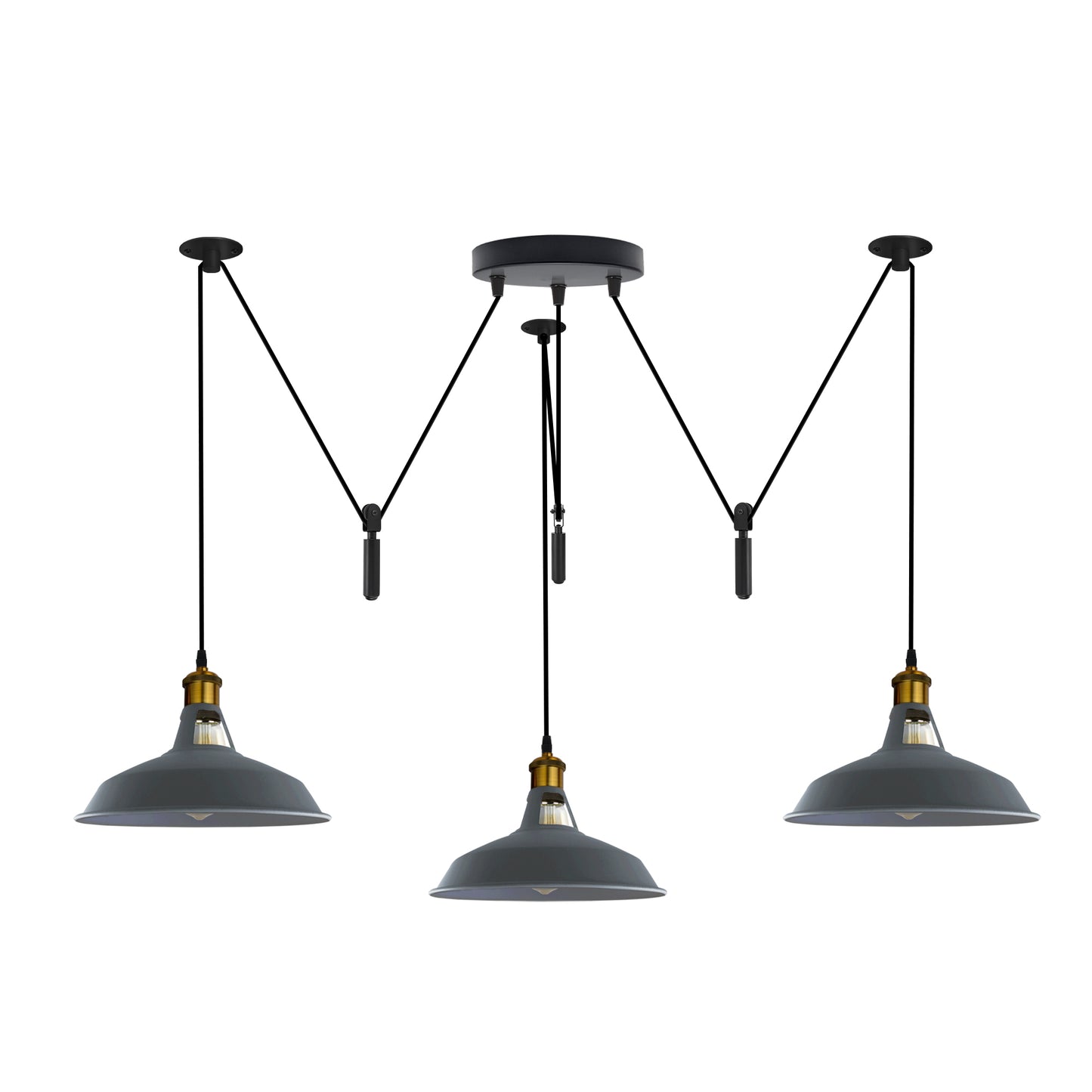 Vintage Industrial Metal Barn Slotted Shape Shade Three-head hanging Spider Pendant Light