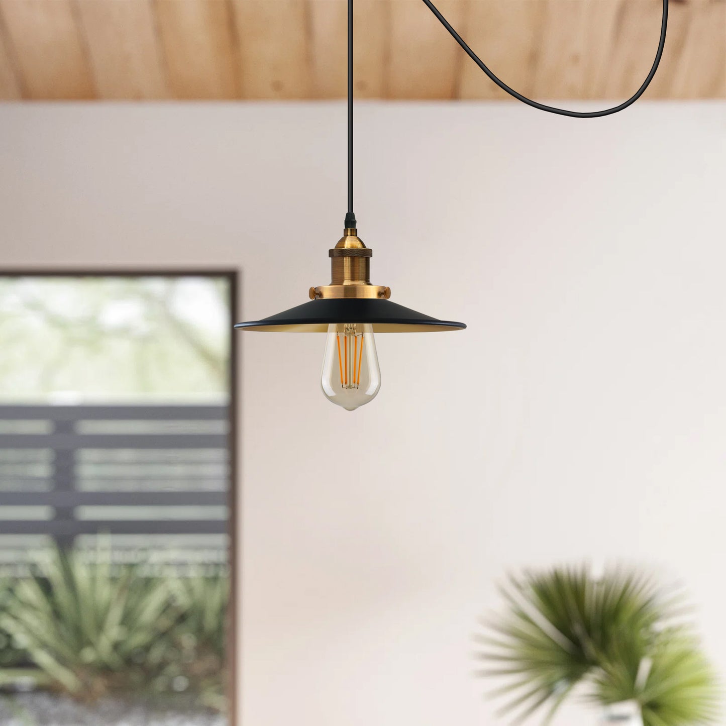 E27 Metal Flat Shade with 2M Adjustable PVC Cable Pendant Light