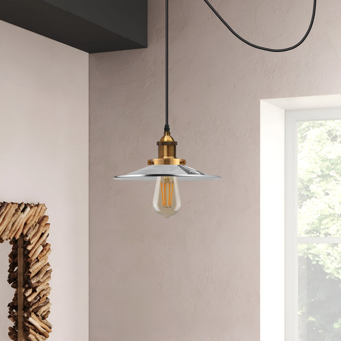 E27 Metal Flat Shade with 2M Adjustable PVC Cable