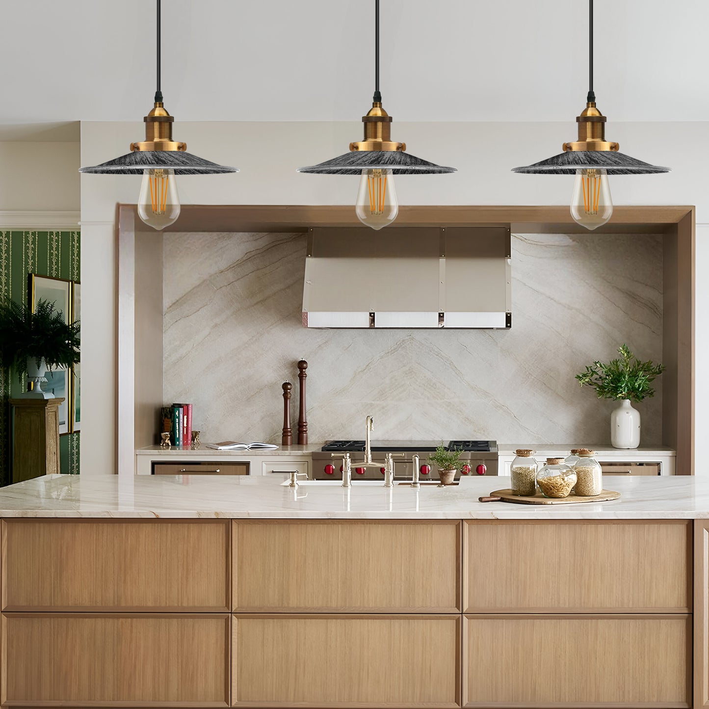 E27 Metal Flat Shade with 2M Adjustable PVC Cable Pendant Light