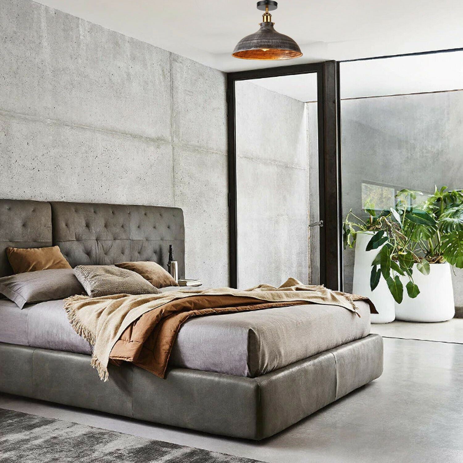 Brushed Silver Big Barn Style Flush Mount Ceiling Light for bed room - Application image