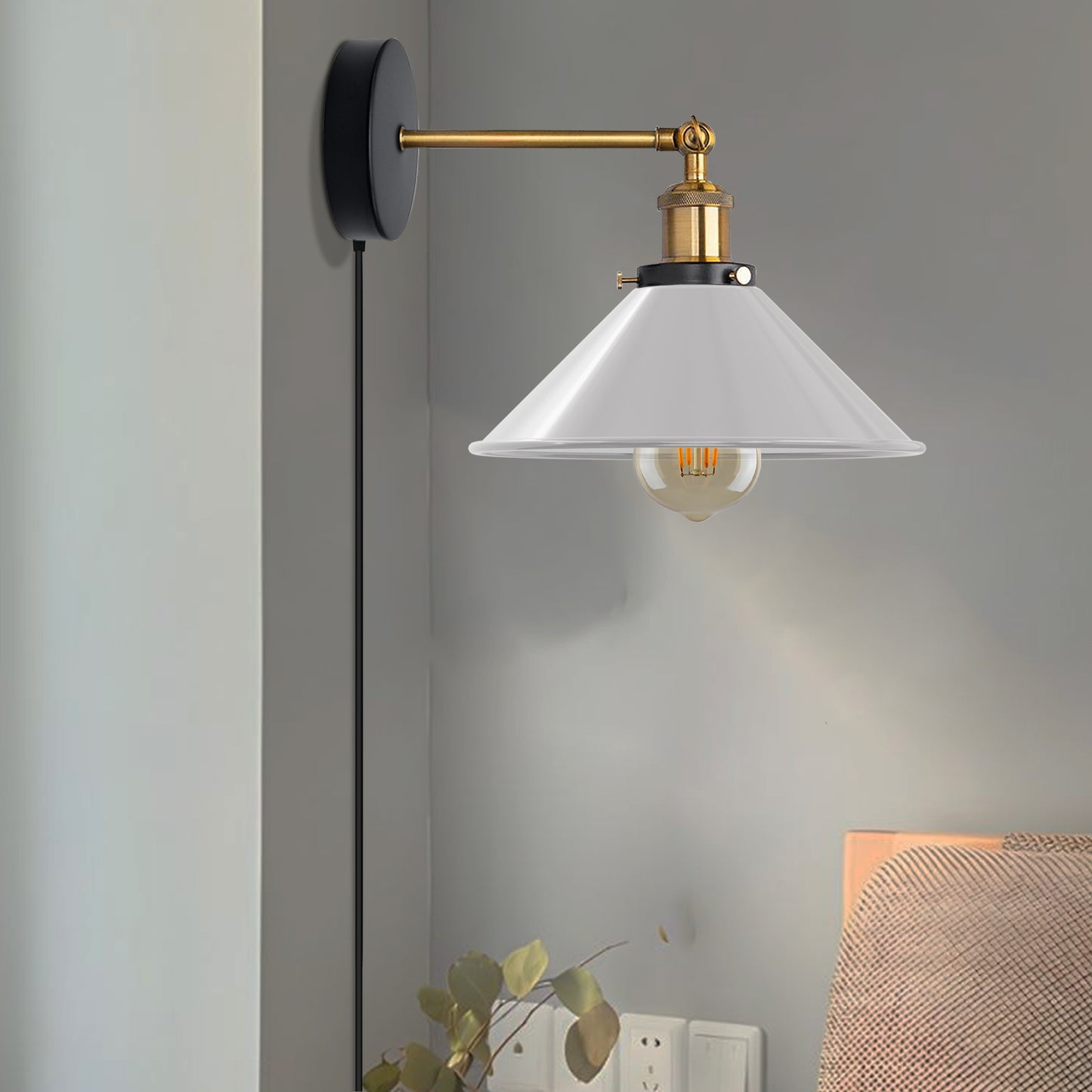 White Plug-in Wall Light Sconces with Dimmer Switch for bed room.JPG