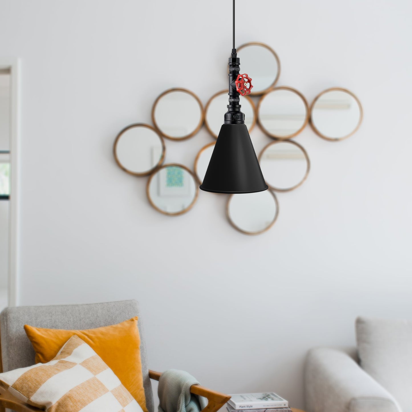 Vintage Single-Way Cone Shade Steampunk Pipe Pendant Light
