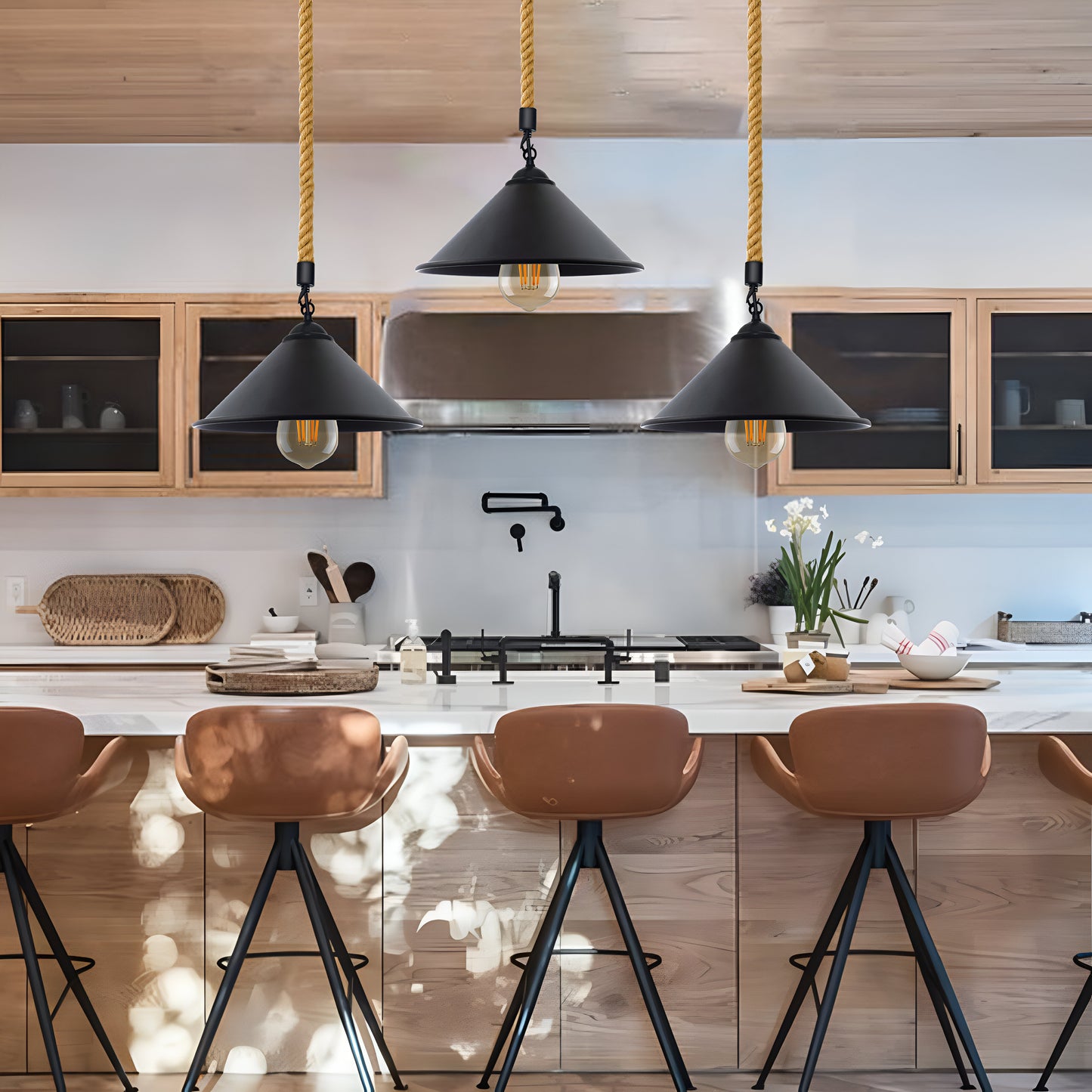 Hemp rope pendant light