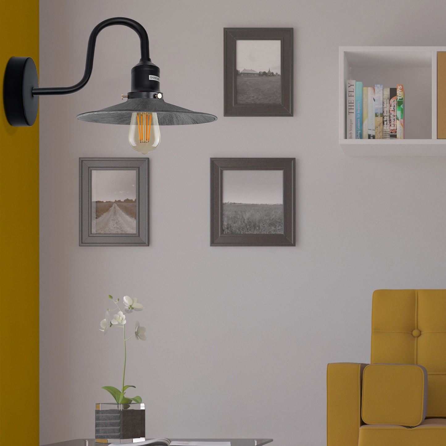 Brushed silver Swan neck indoor wall lights for living room.JPG