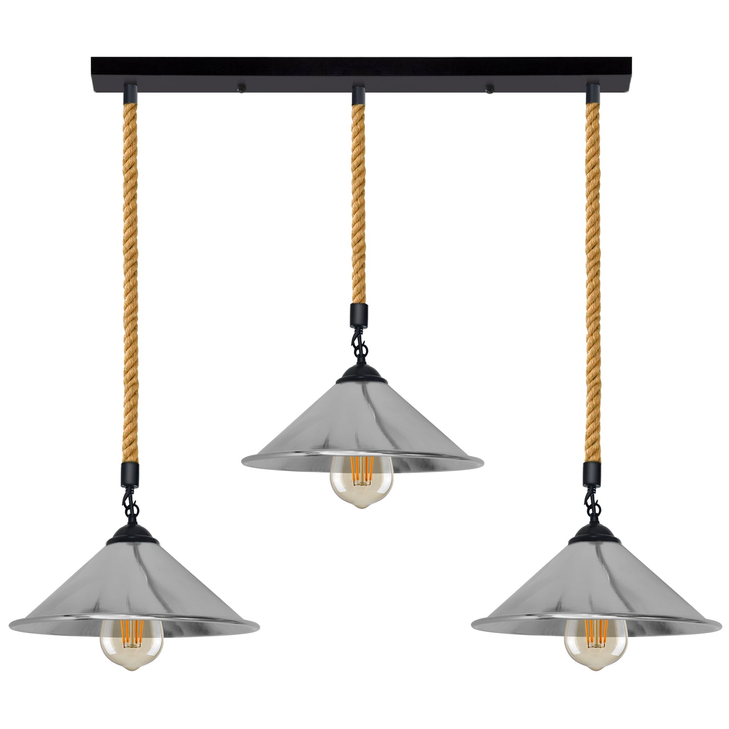 Vintage Industrial 3-Head Cone Hemp rope Pendant Light