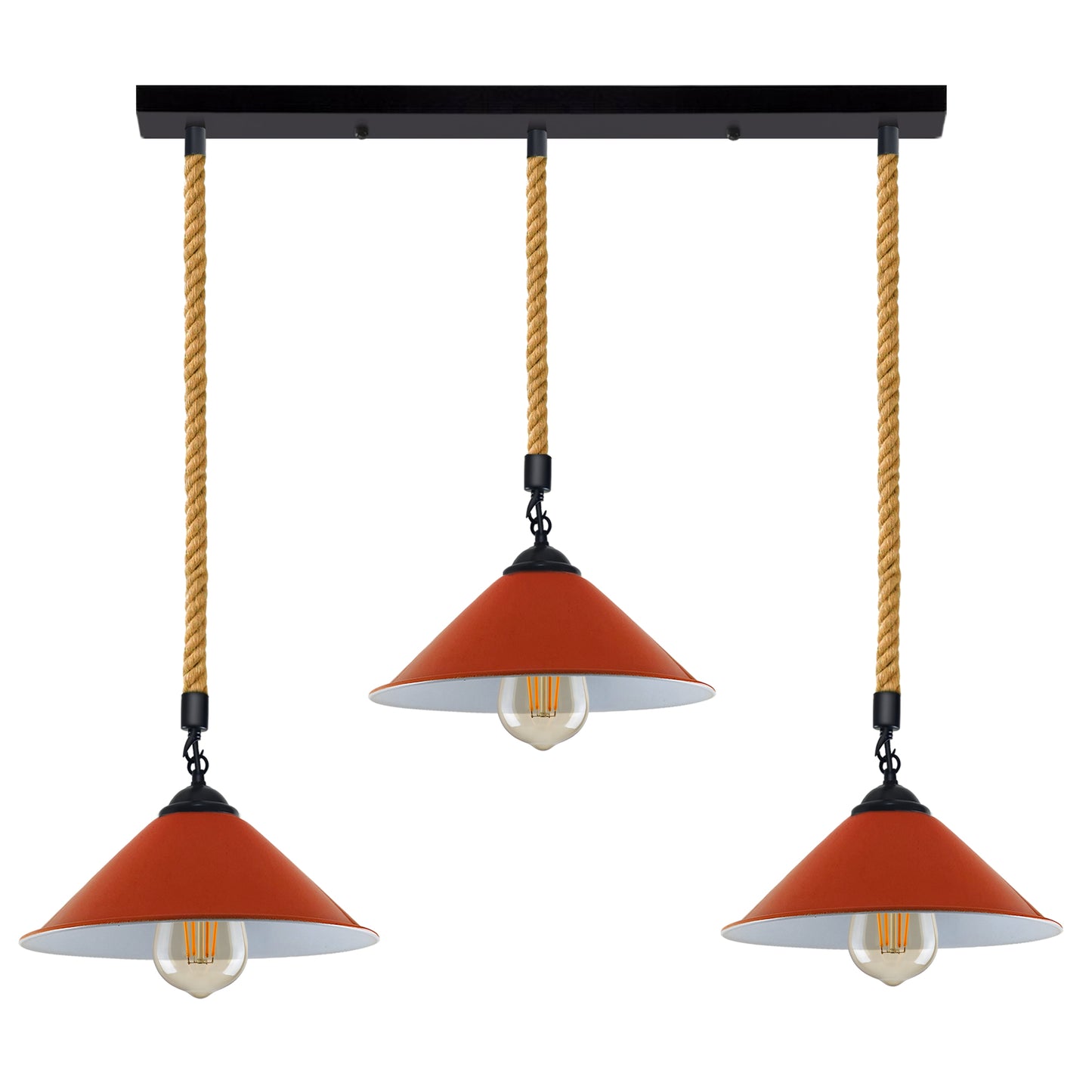 Vintage Industrial 3-Head Cone Hemp rope Pendant Light