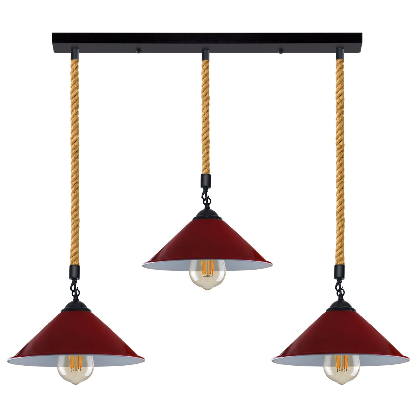 Vintage Industrial 3-Head Cone Hemp rope Pendant Light