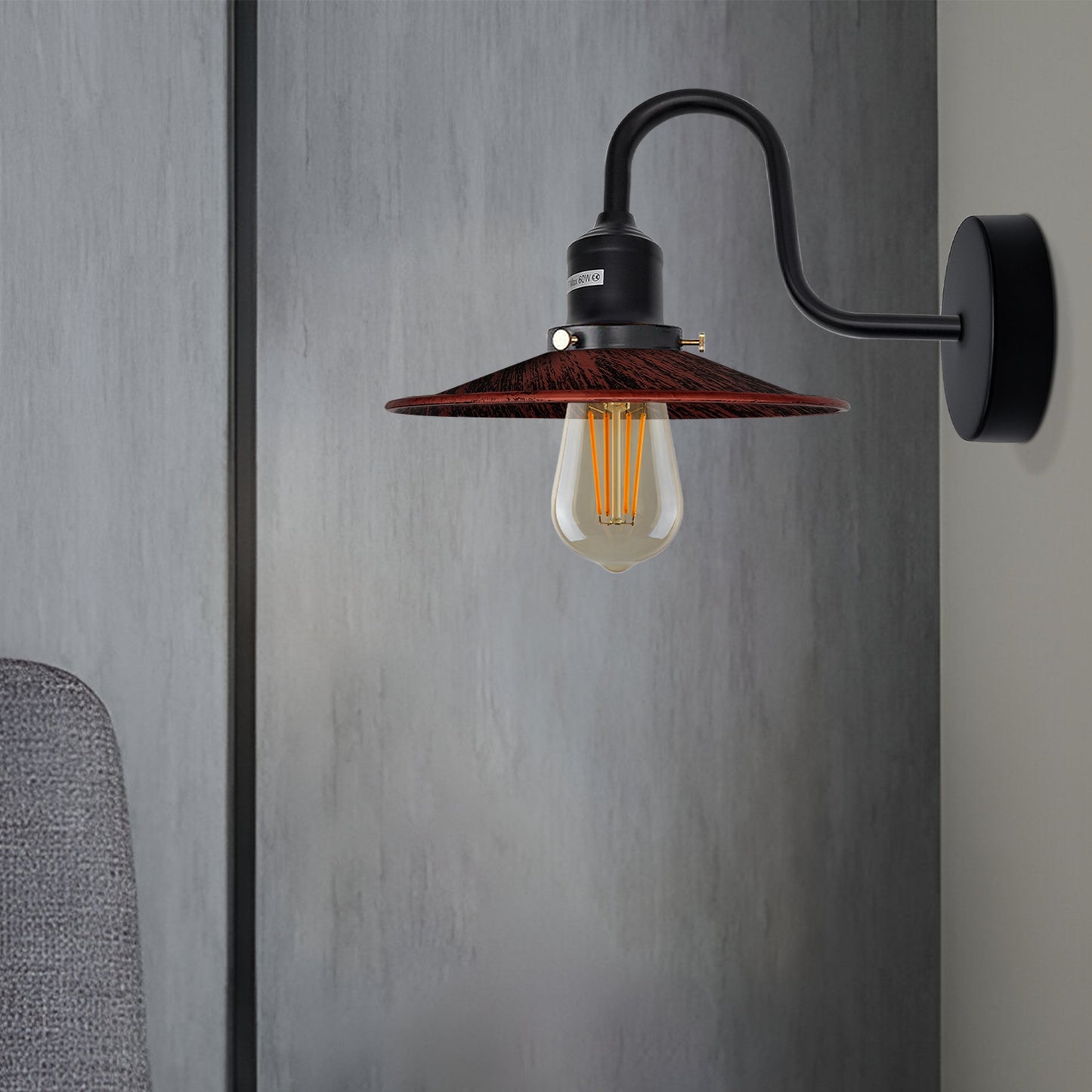 Rustic Red Swan neck indoor wall lights for living room.JPG