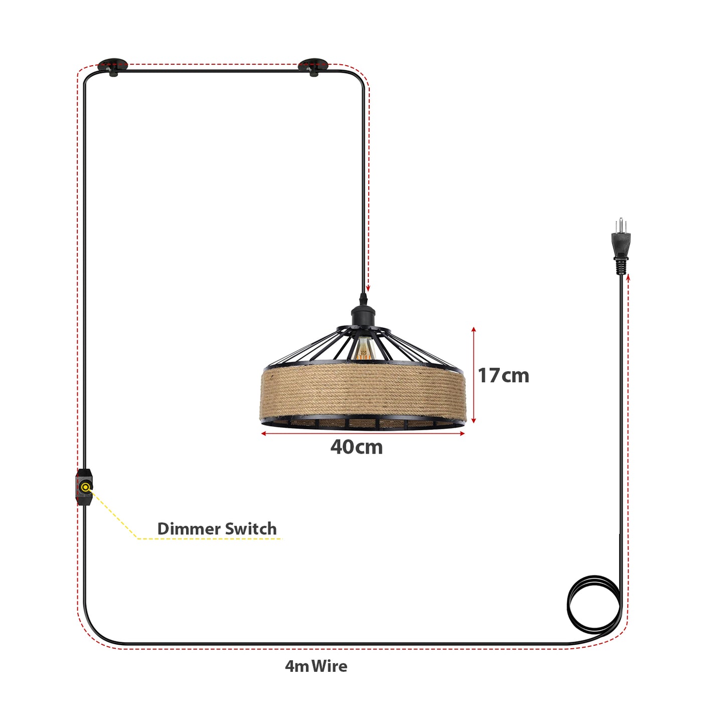 Vintage Industrial Plug-in Pendant Hanging lampshade