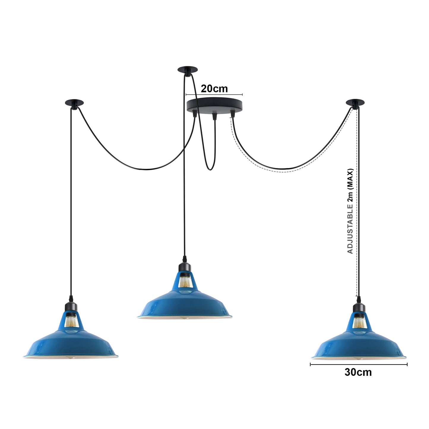 Three-head Metal Barn Shade Spider Pendant Light - Size image