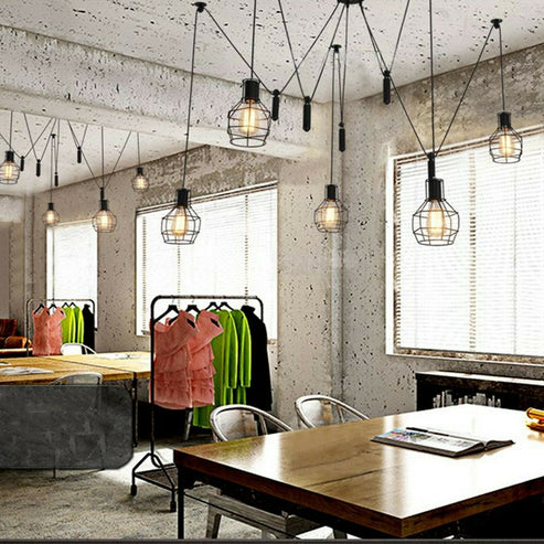 Industrial 5-Head Metal Shade Spider Pendant Light