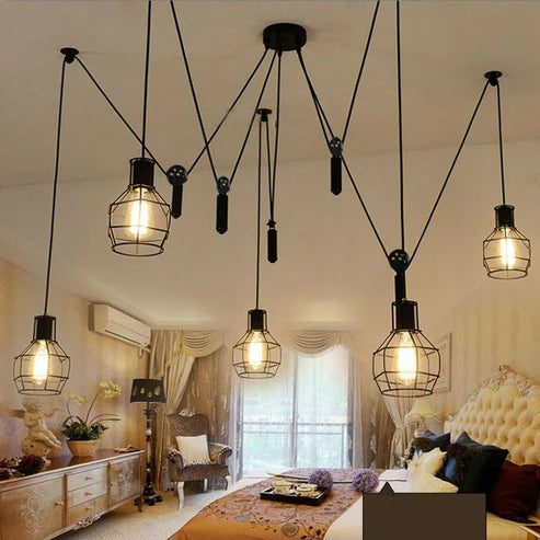 Industrial 5-Head Metal Shade Spider Pendant Light