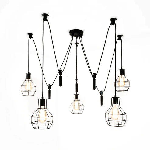 Industrial 5-Head Metal Shade Spider Pendant Light
