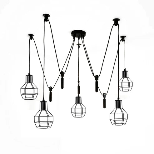Industrial 5-Head Metal Shade Spider Pendant Light