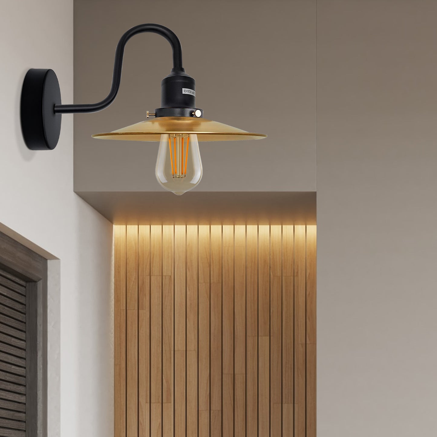 Yellow brass Swan neck indoor wall light for foyers.JPG