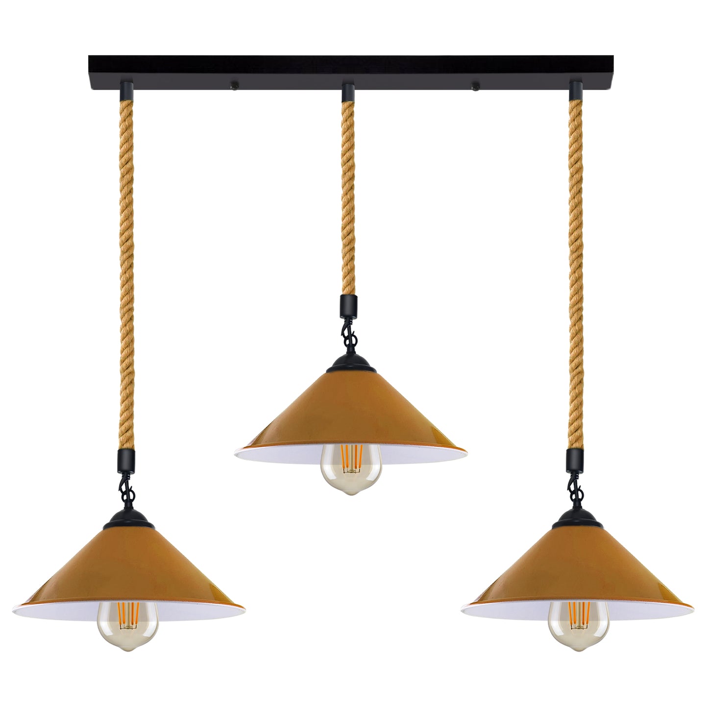 Vintage Industrial 3-Head Cone Hemp rope Pendant Light