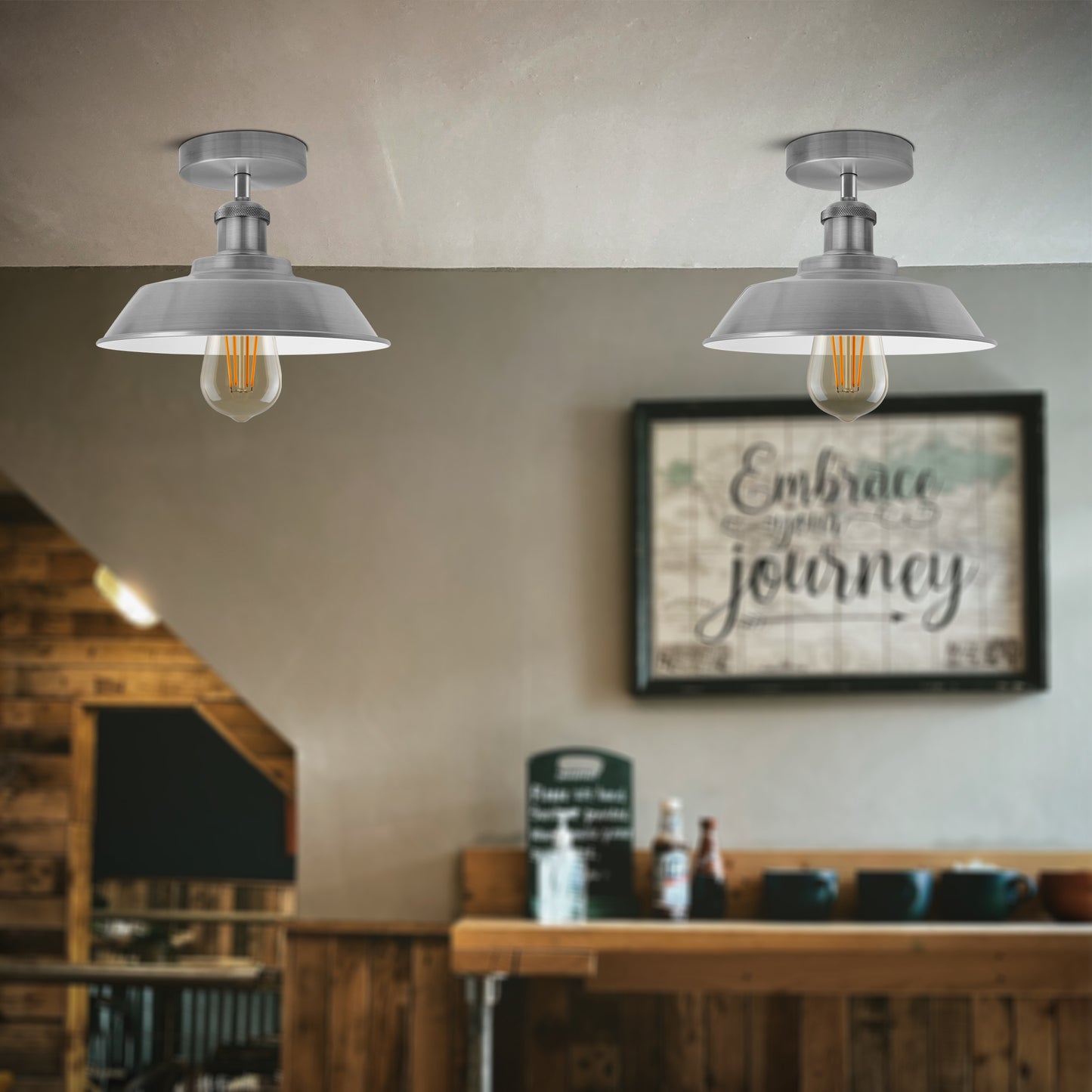 Semi Flush Light Fixtures Satin Nickel~1184