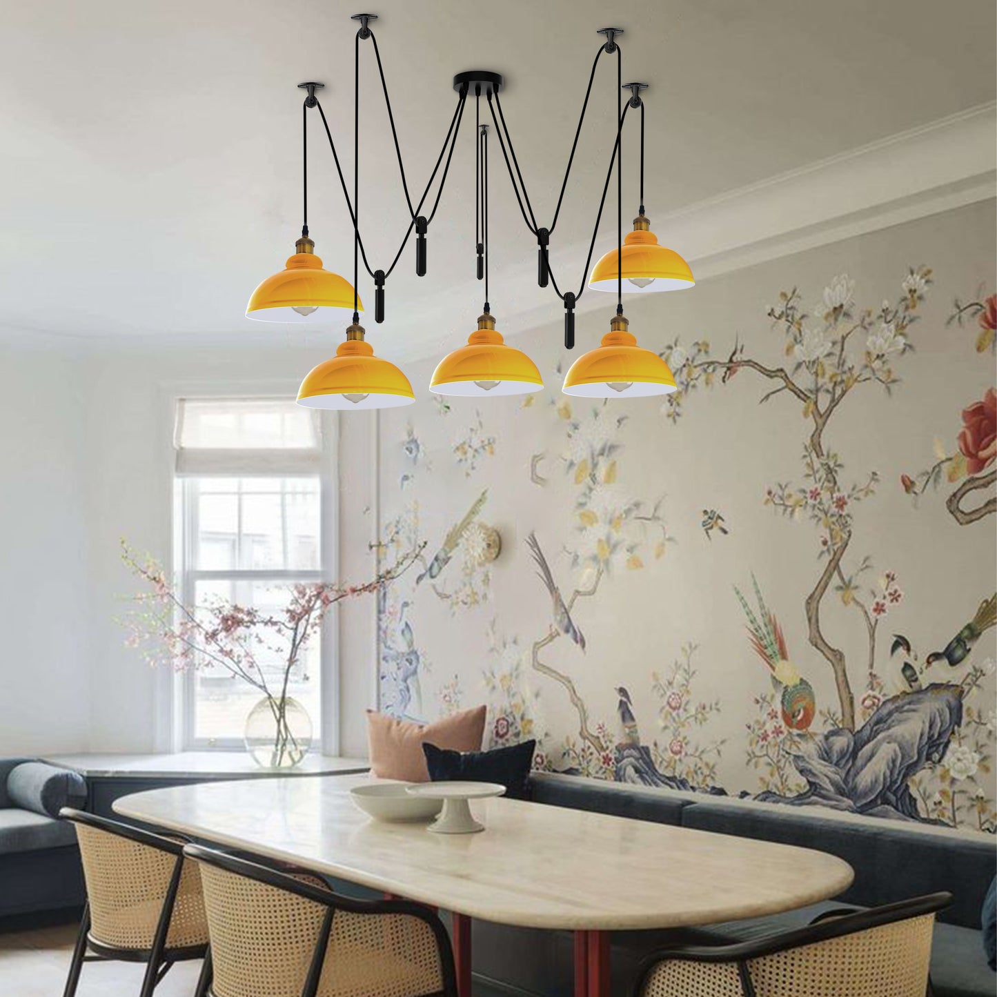 5 head ceiling pendant light yellow- Application image