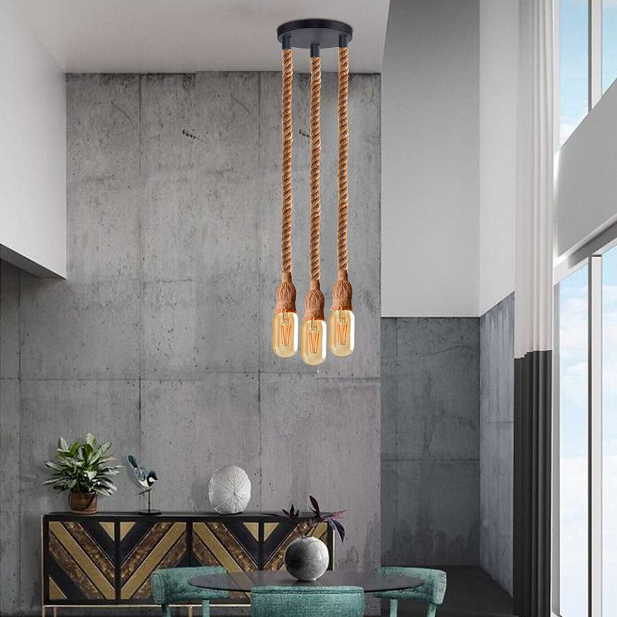 Vintage Hemp Rope Three-Head hanging Pendant Light
