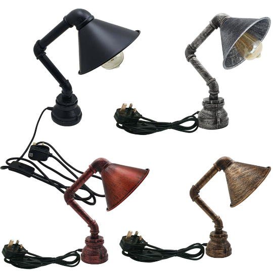 Industrial Water Pipe Steampunk Plug in Table Lamp - 1602
