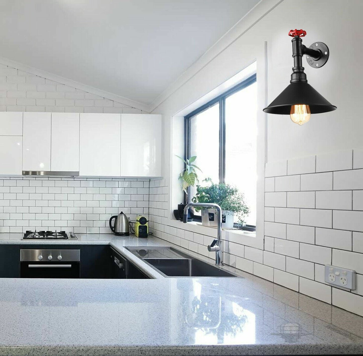 Black Water Pipe Cone Wall Sconce Light for Kitchen island.JPG