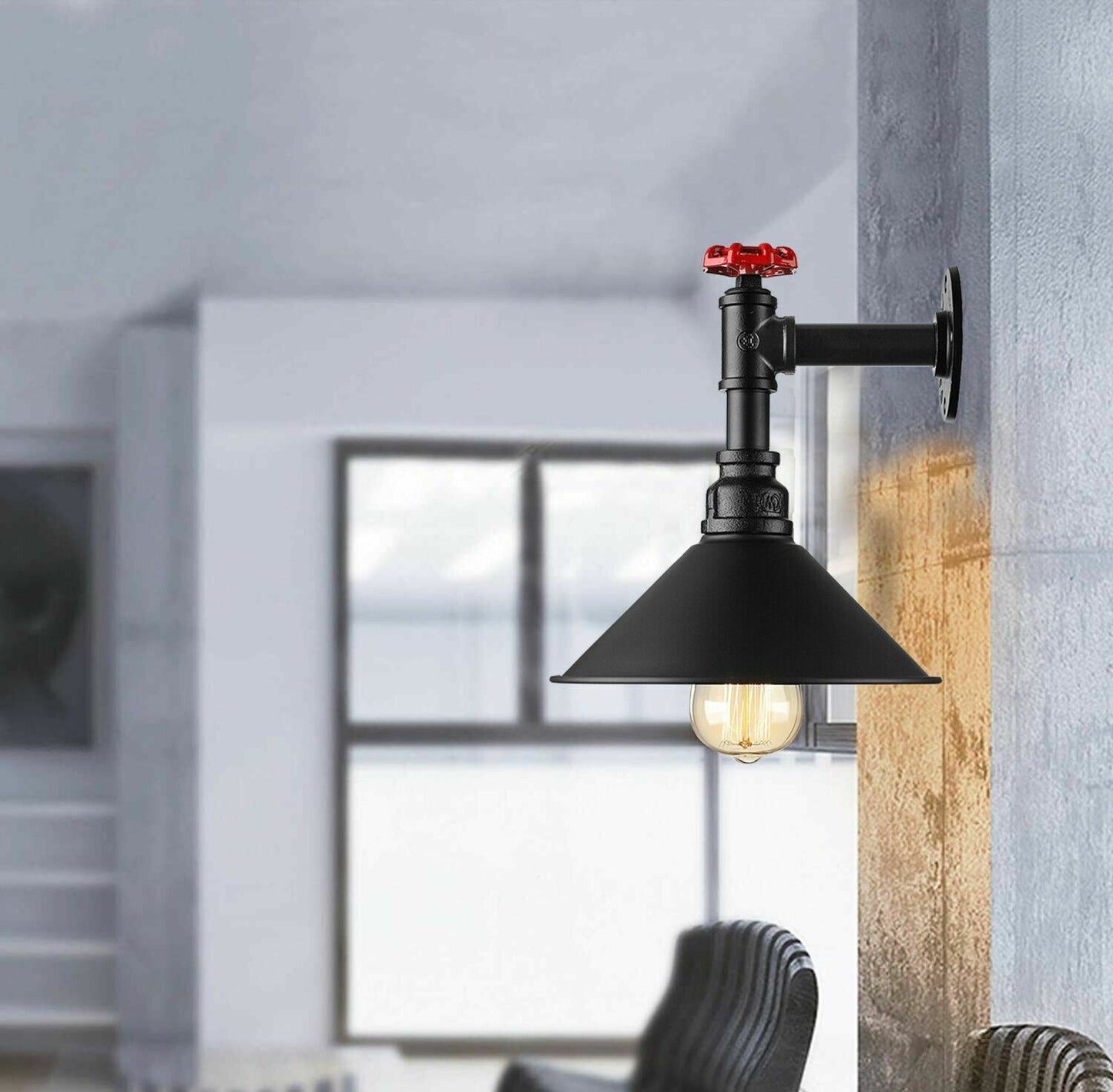 Black Water Pipe Cone Wall Sconce Light for living room.JPG