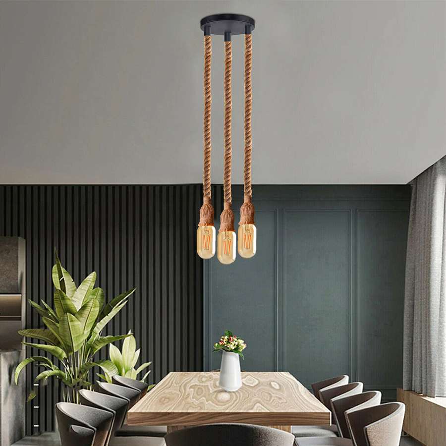 Vintage Hemp Rope Three-Head hanging Pendant Light