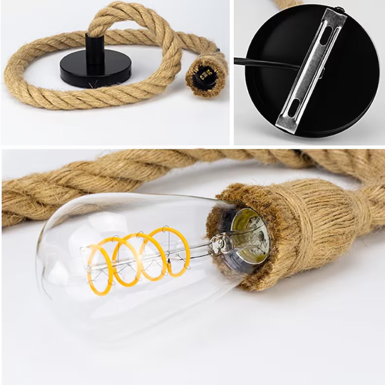 Industrial hanging hemp rope Pendant lighting