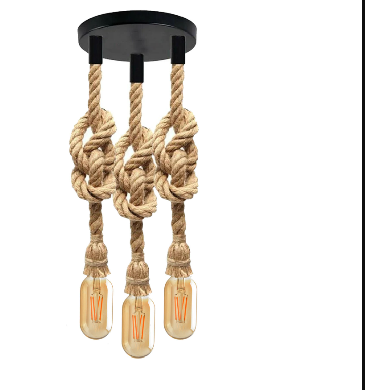 Vintage Hemp Rope Three-Head hanging Pendant Light
