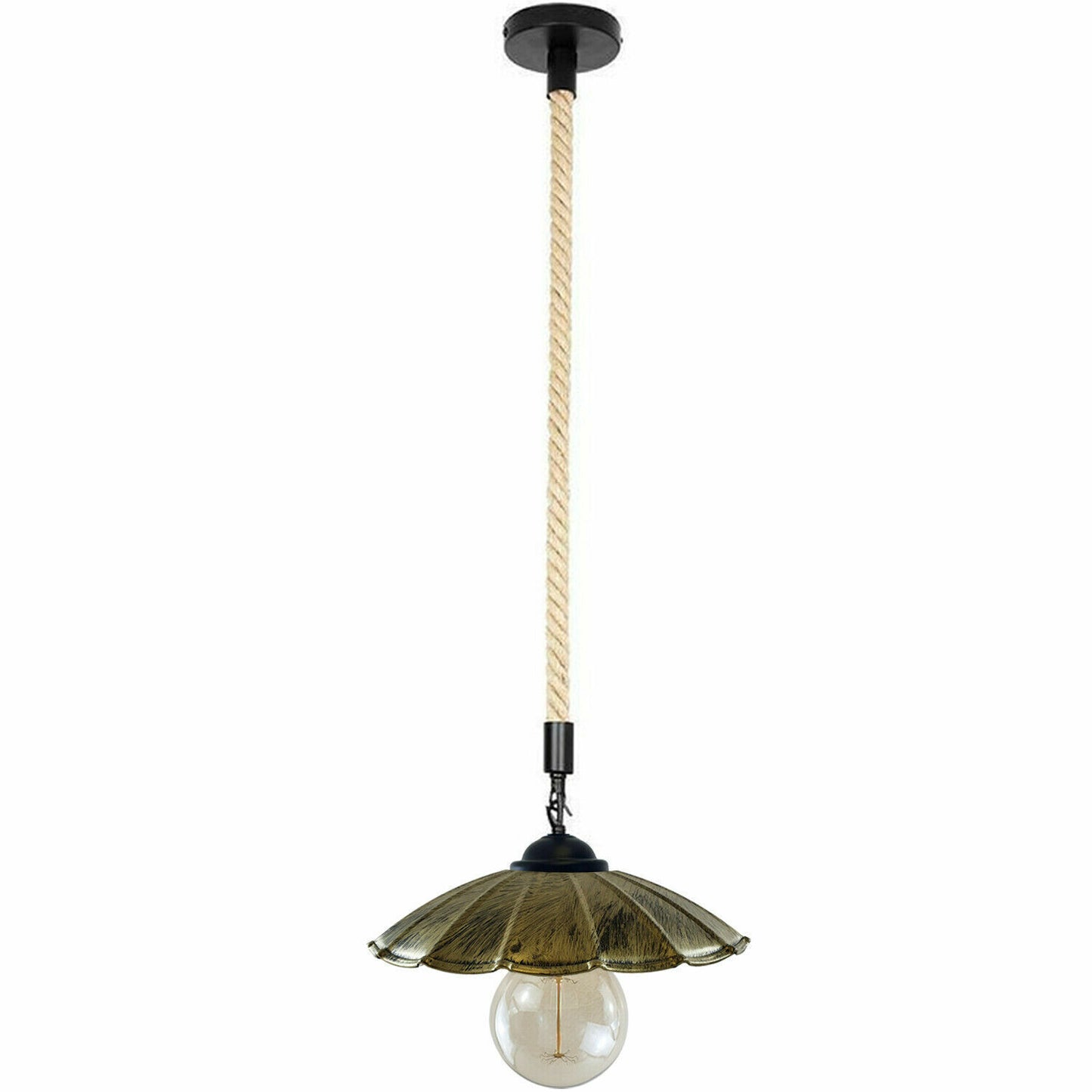 Brushed Brass umbrella-shape Pendant Light with rope.JPG