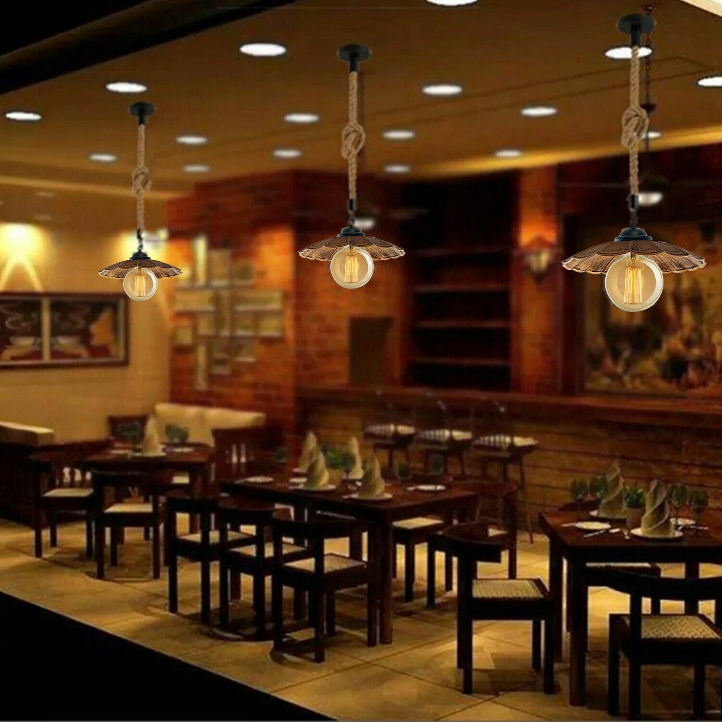 umbrella-shape Pendant Light with rope for restaurant.JPG