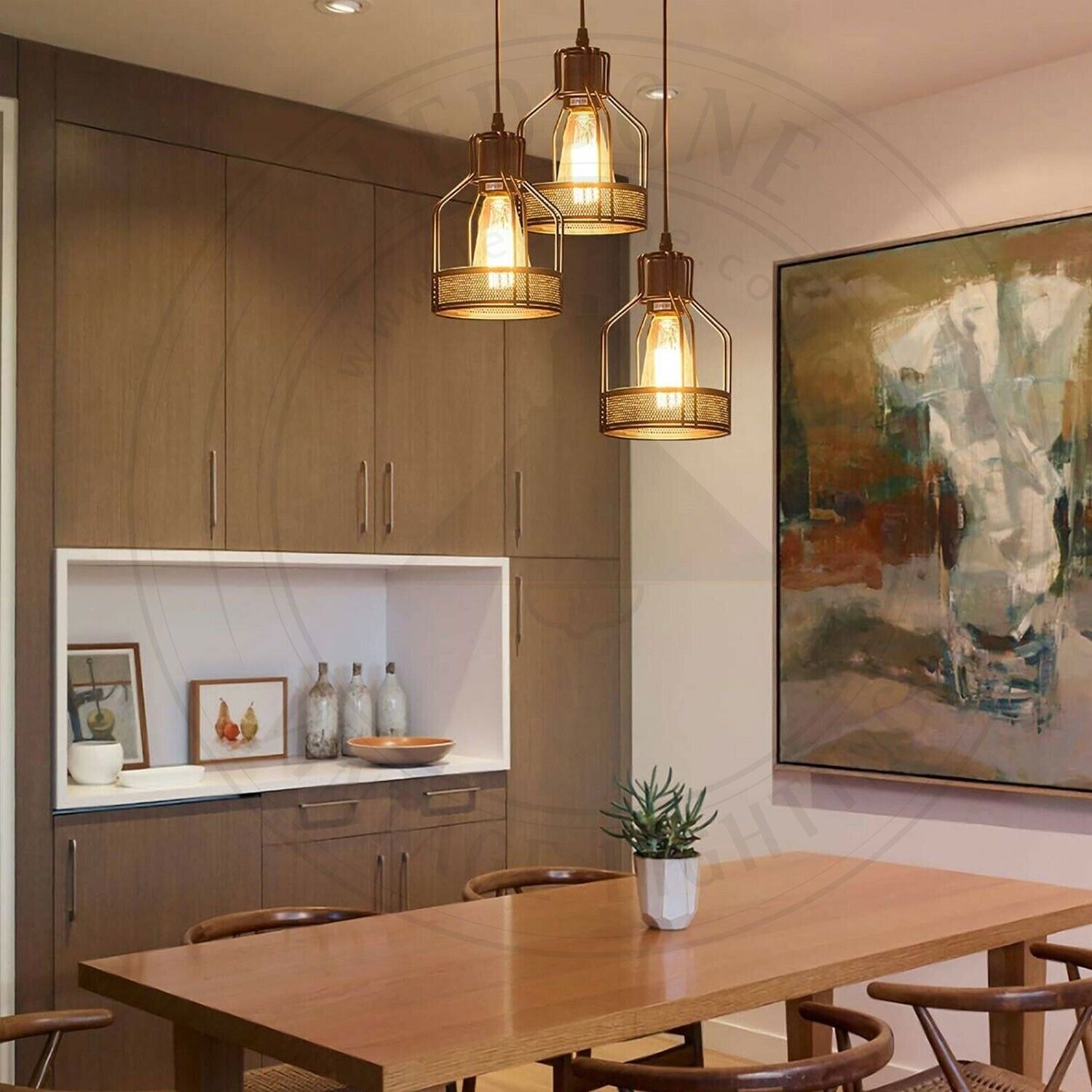 Black wire cage for Hanging Pendant Light for dining room.JPG