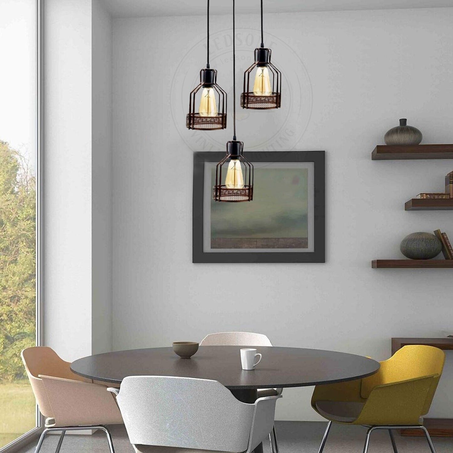 Black wire cage for Hanging Pendant Light for  cafe.JPG