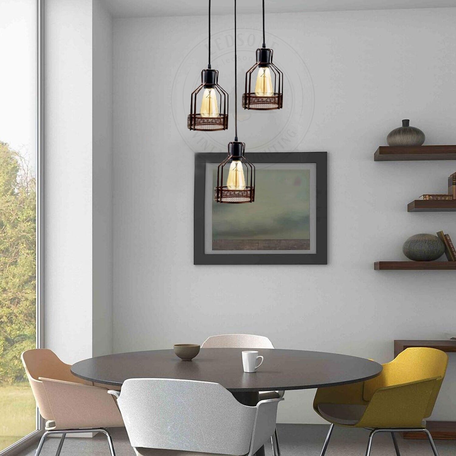 Black wire cage for Hanging Pendant Light for  cafe.JPG