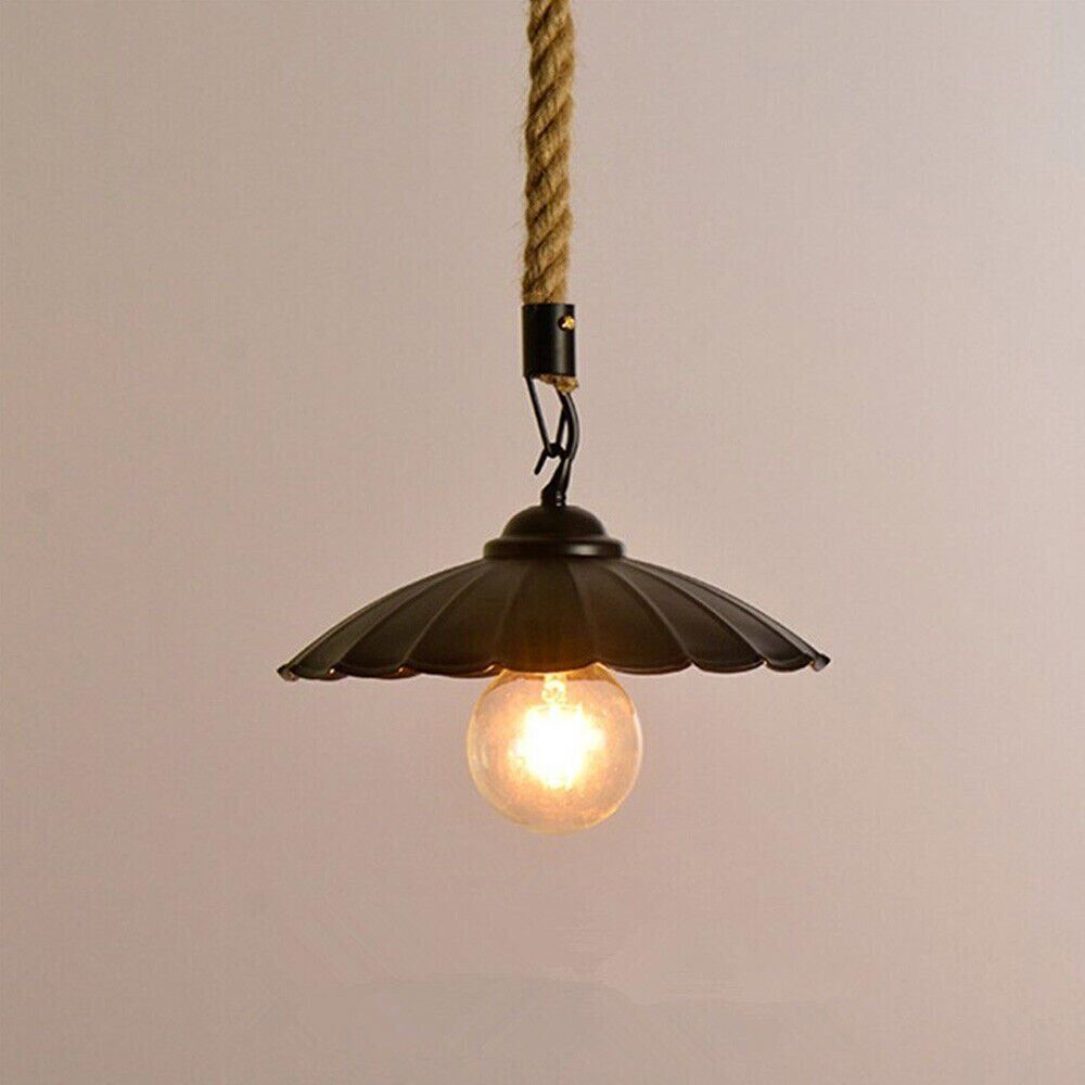 Black umbrella-shape Pendant Light with rope.JPG
