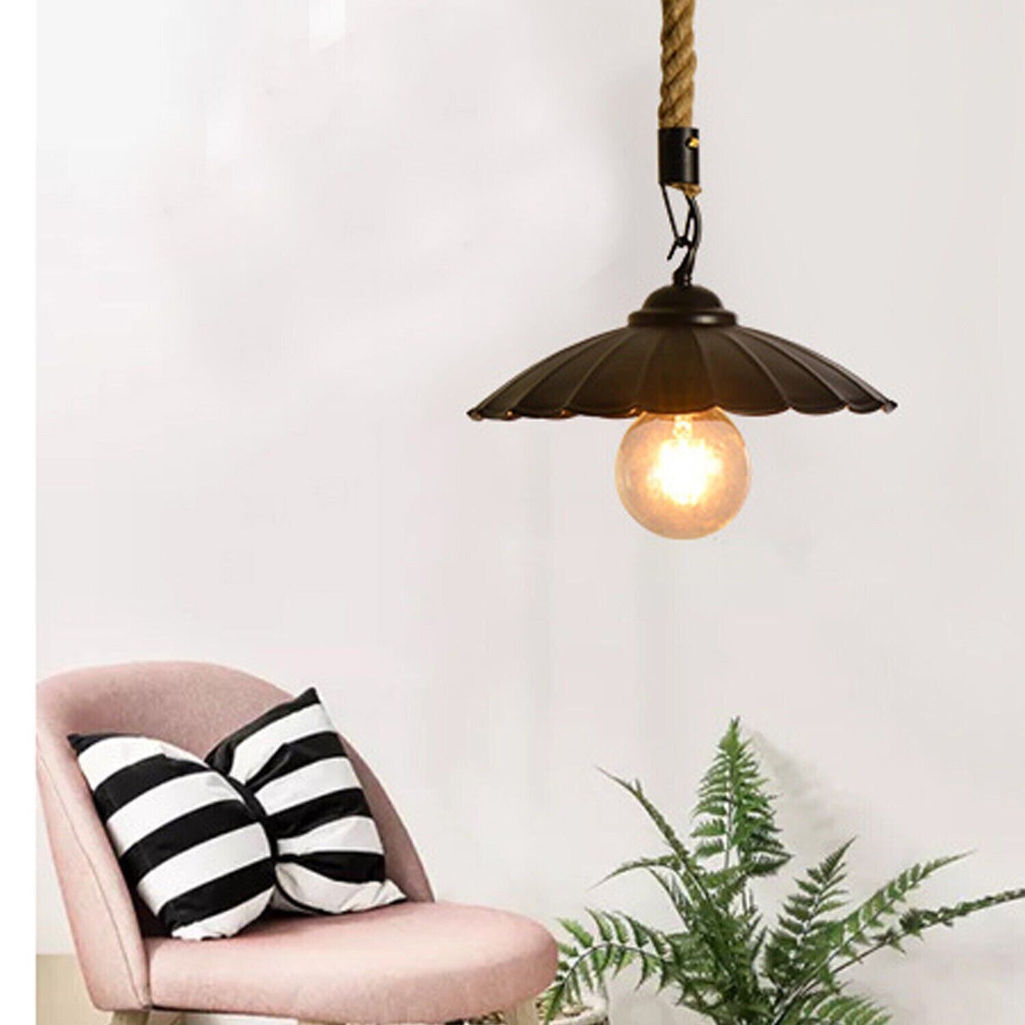Black umbrella-shape Pendant Light with rope.JPG
