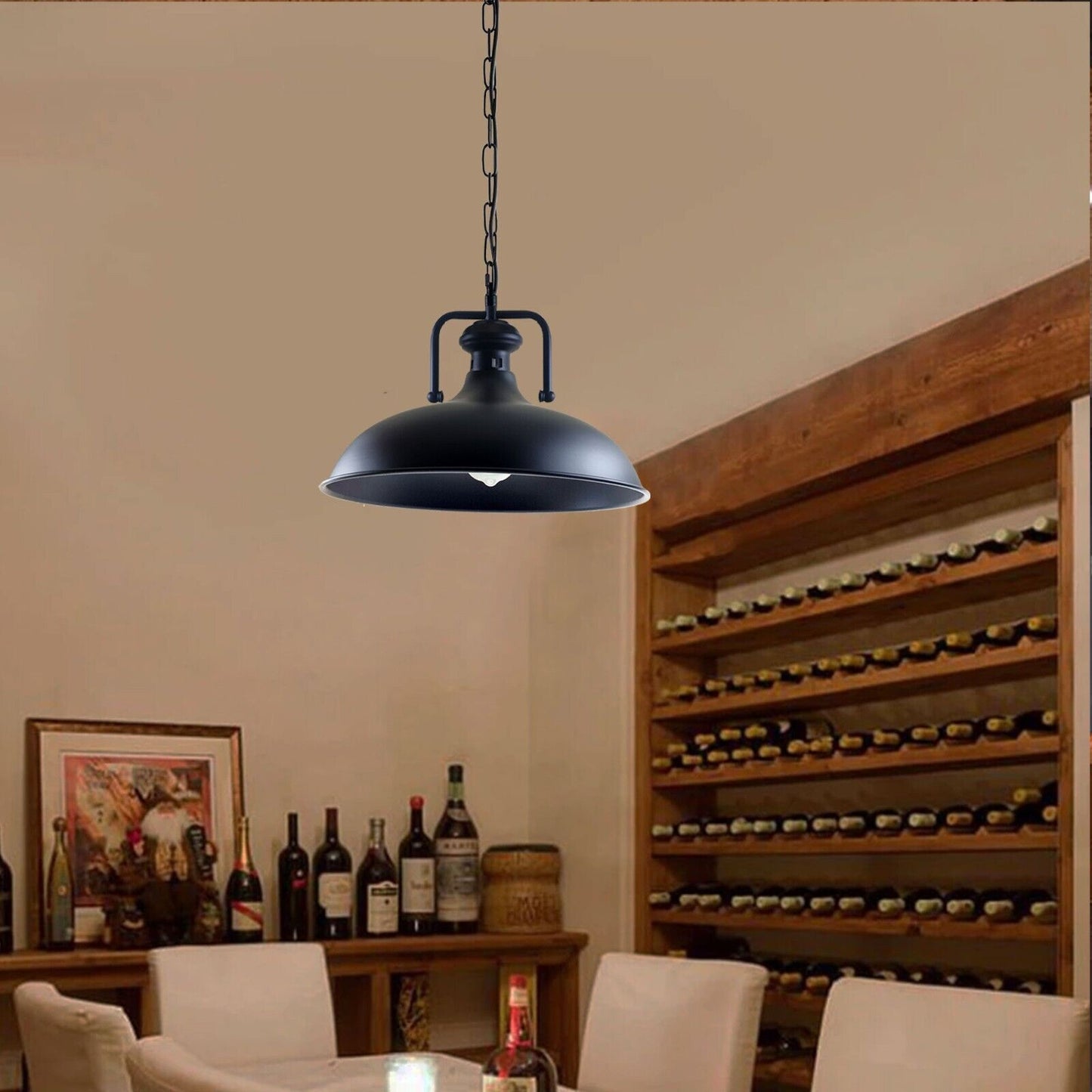 Black Pendant light with chain for bar.JPG
