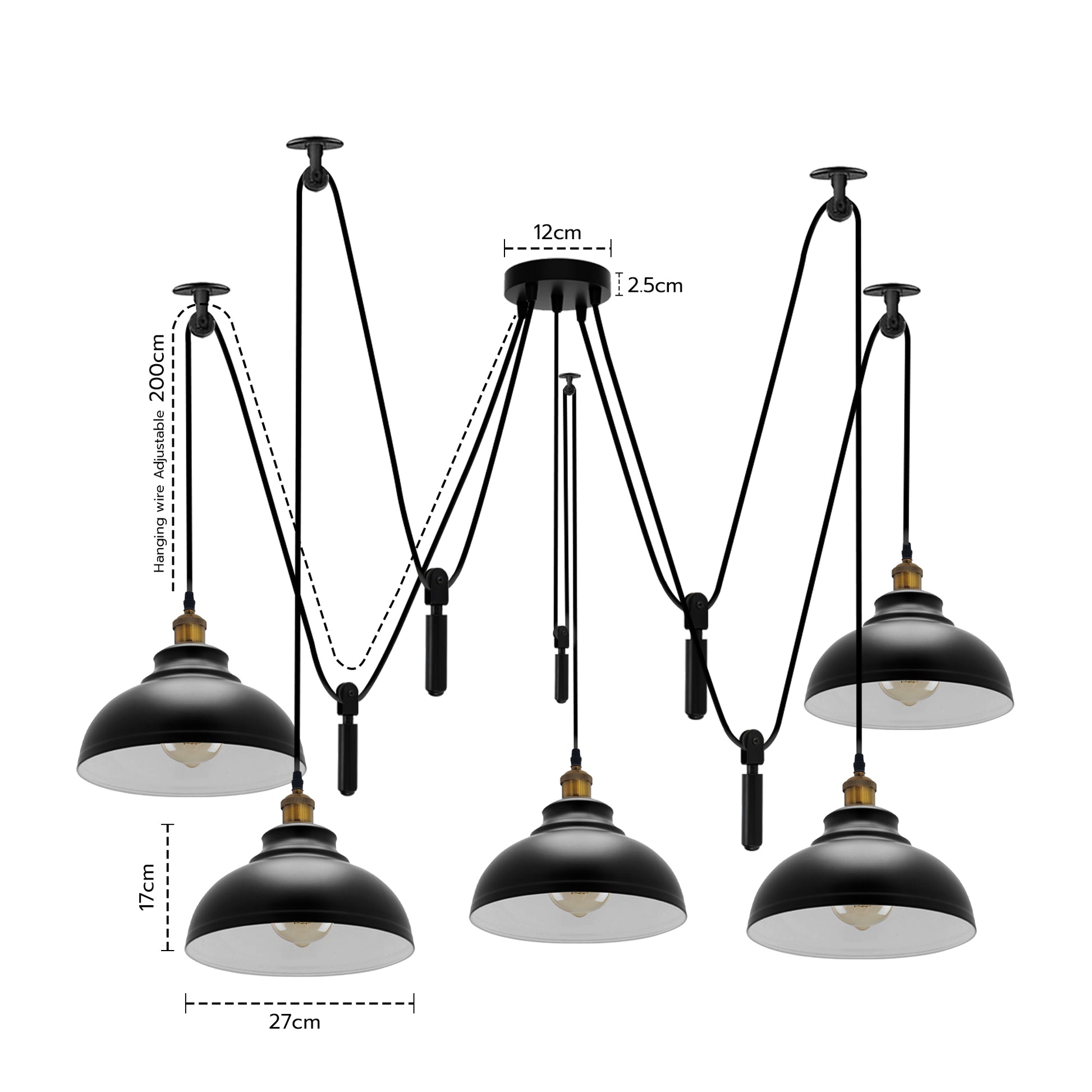  Dome Shade Ceiling Pendant Light - Size image