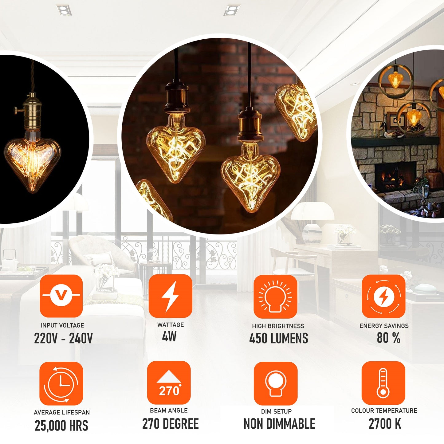 Heart 4W LED Light Bulb E26 Warm White Dimmable Vintage LED Filament Bulb