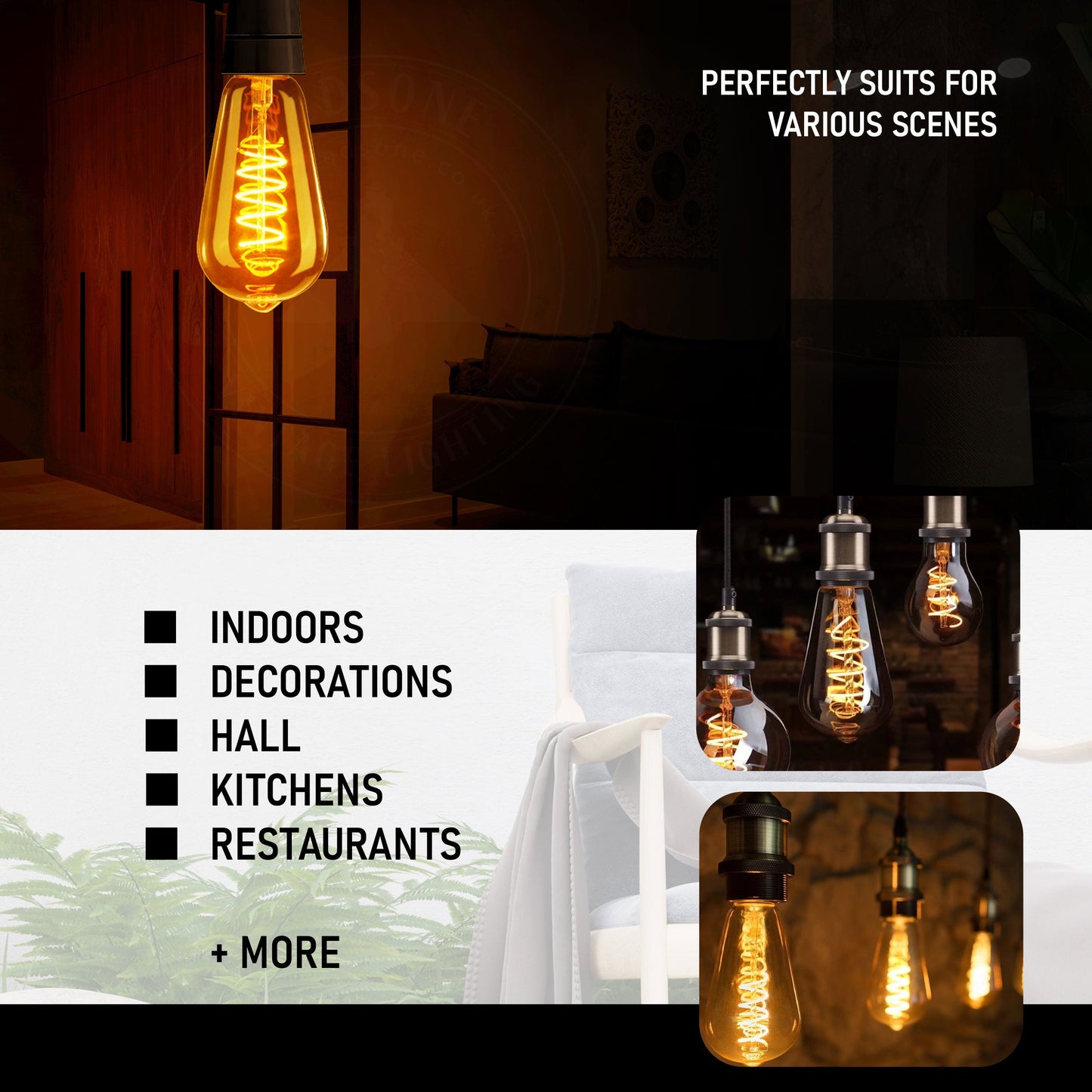 ST64 4W LED Light Bulb Warm White Vintage Edison Filament Bulbs Dimmable