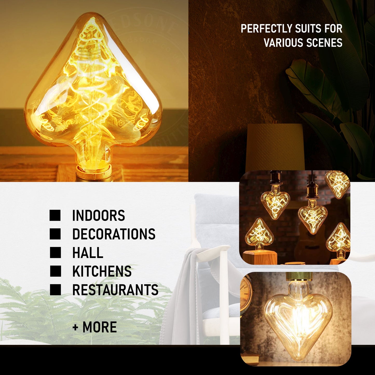 Heart 4W LED Light Bulb E26 Warm White Dimmable Vintage LED Filament Bulb
